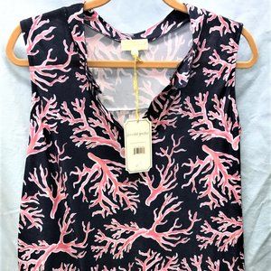 NWT Large Simply Southern Naples Pink Coral and Dark Blue Sleeveless Blouse